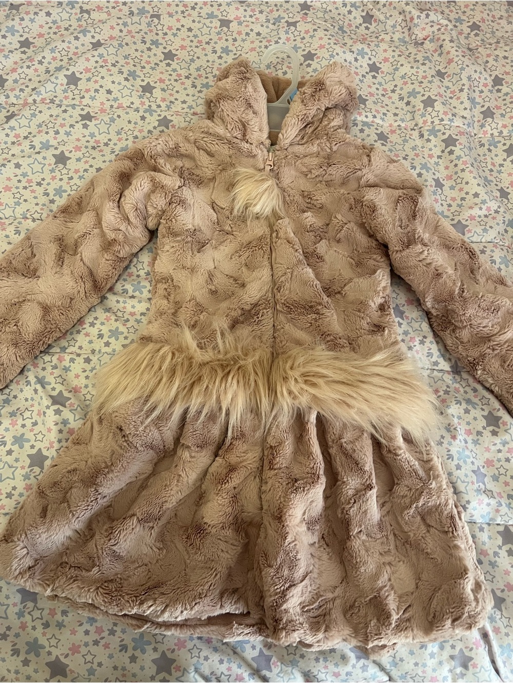 Kids Plush Hooded Costume Coat in Light Brown - Faux Fur Dress American Widgeon